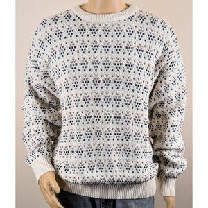 EDDIE BAUER Ivory/Purple/Green/Tan Birdseye Cotton Knit Crewneck Sweater Men's L